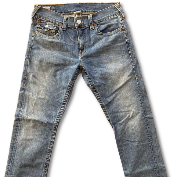 True Religion Ricky Men's Denim Jeans 33 Medium Wash Front Fade EUC - Picture 2 of 12